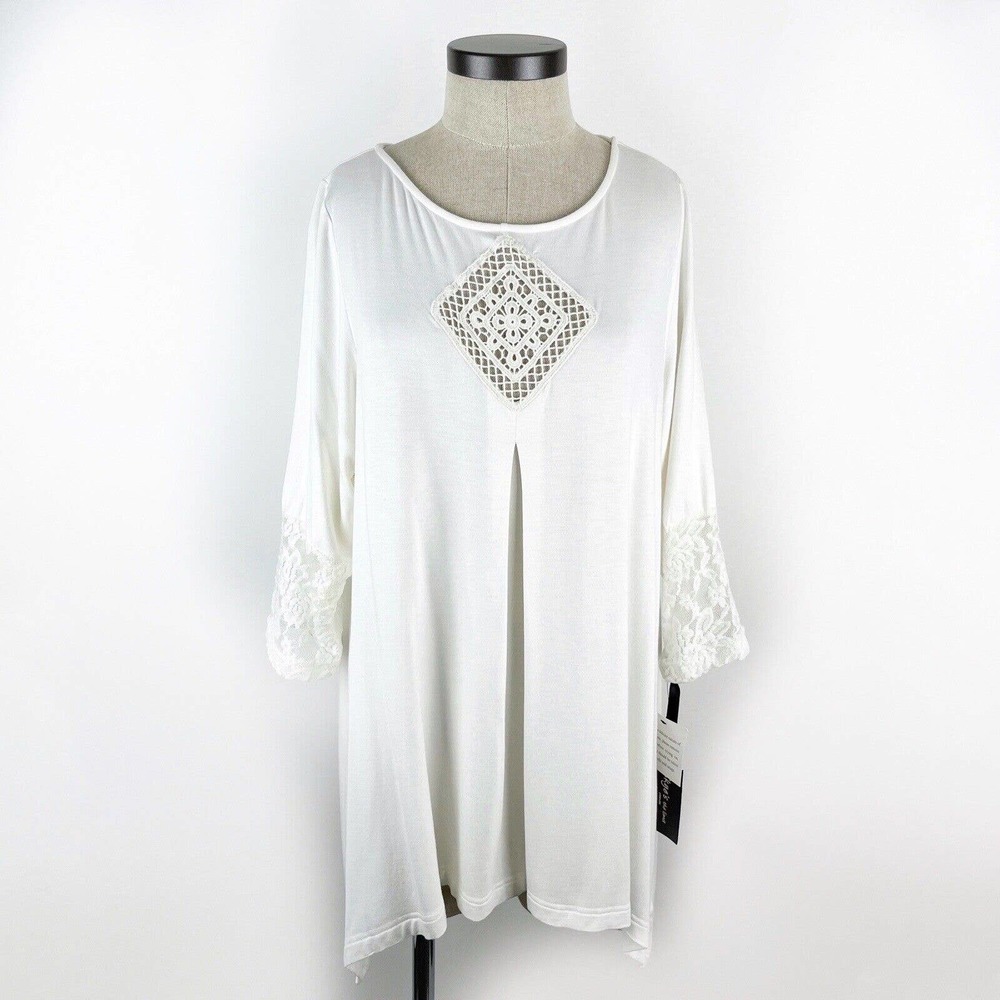 Skye's The Limit Women's Off White 3/4 Sleeve Lace Tunic Blouse Top 2X NWT